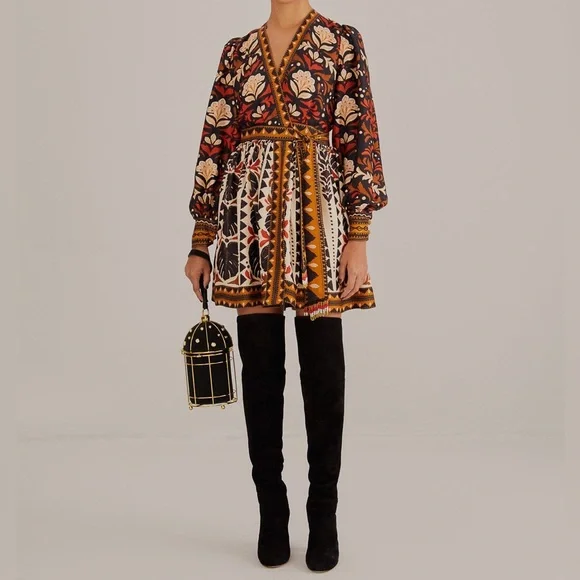 Farm Rio Tapestry Garden Multicolor V Neck Wrap Mini Dress NWT Medium - Picture 4 of 16